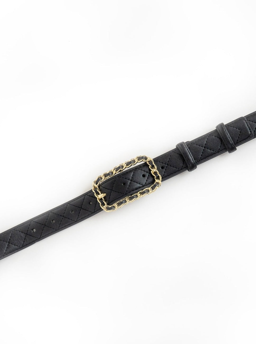 My Accessories London Quilted Chain Buckle Belt in Black |  Everyday | Casual | Essential | Glam | Women | Women's  | Belts | Work | Date | Old Money | Plaza Core | Twee |