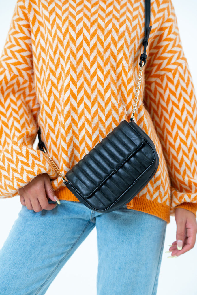 My Accessories London Padded quilted crossbody bag in Black | Shoulder Bag | Adjustable | Vegan | Minimal | Casual | Travel | Everyday | Women  | Women's | Accessories | Accessory | 