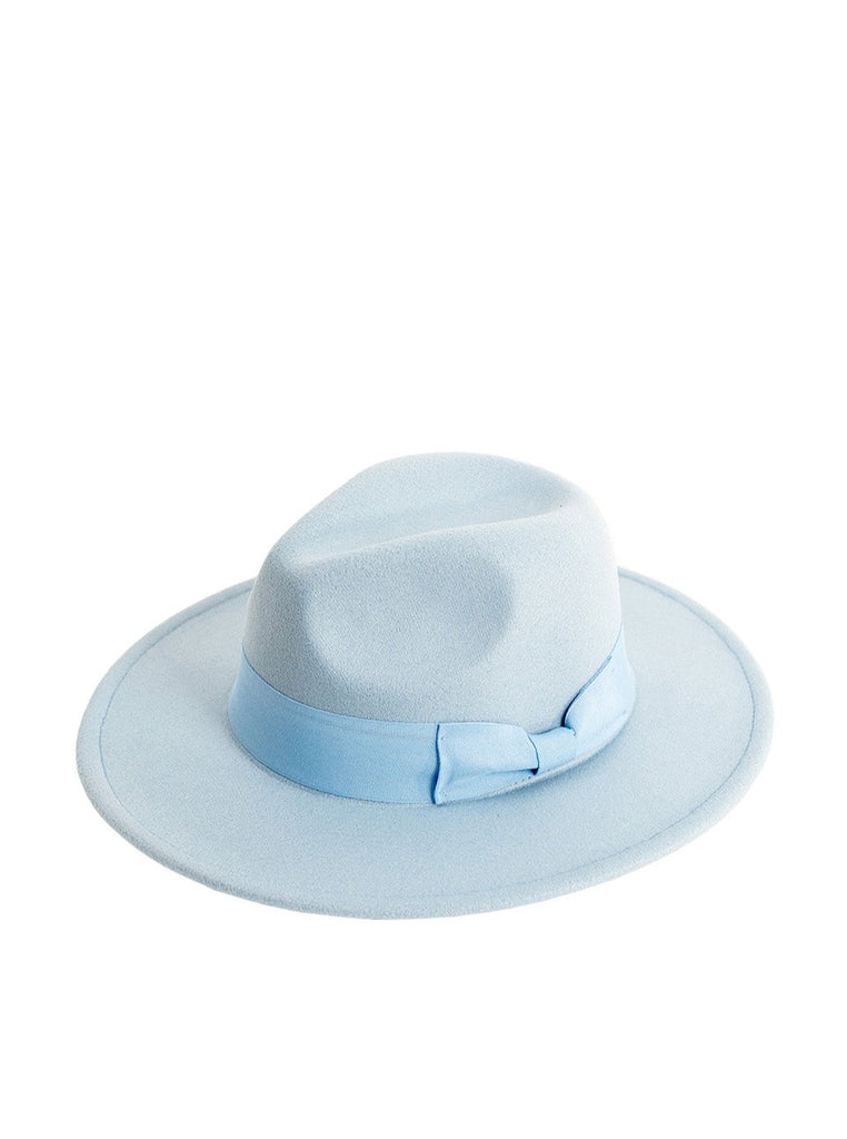Bow trim Fedora Hat | Fedora Hat in Blue | My Accessories London Fedora Ladies Winter hat | Women's fedora | Baby Blue Hat