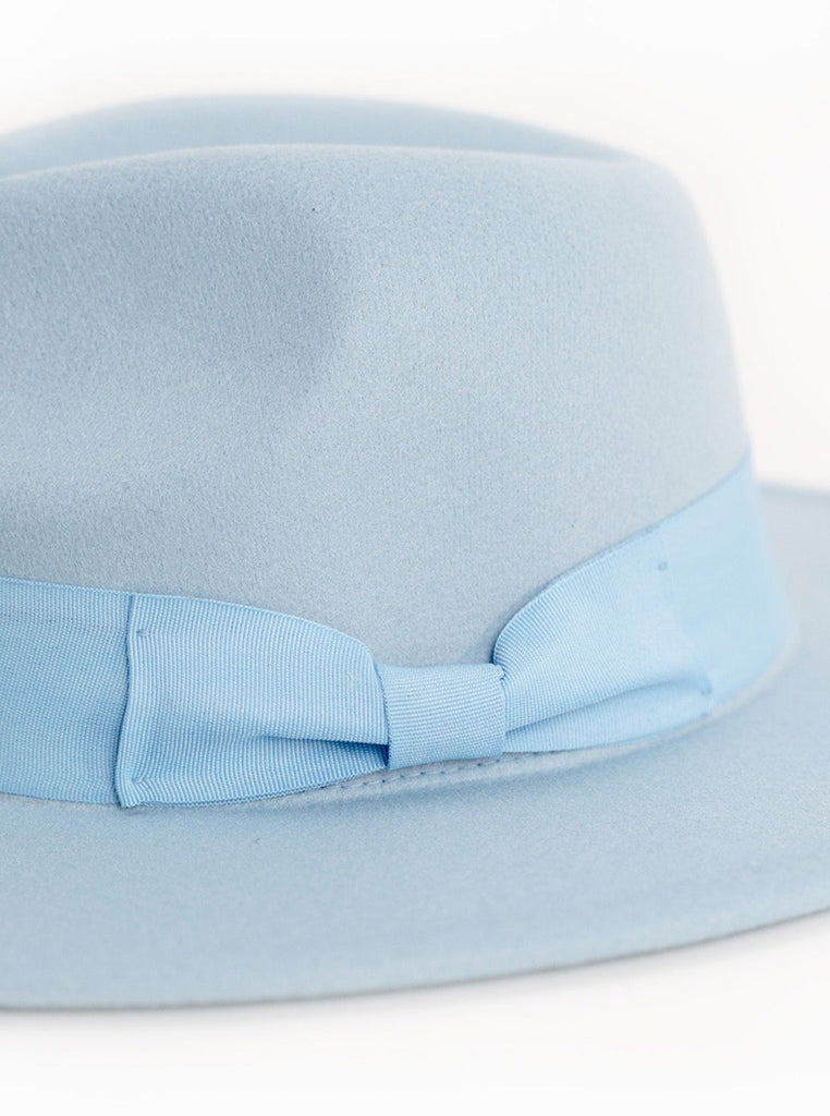 Bow trim Fedora Hat | Fedora Hat in Blue | My Accessories London Fedora Ladies Winter hat | Women's fedora | Baby Blue Hat