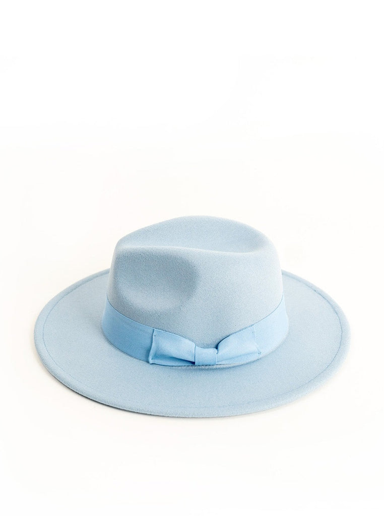 Bow trim Fedora Hat | Fedora Hat in Blue | My Accessories London Fedora Ladies Winter hat | Women's fedora | Baby Blue Hat
