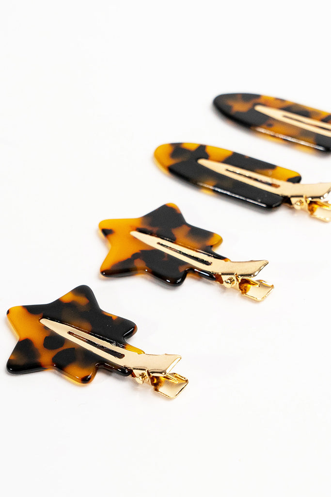 My Accessories London Resin Styling Clips in Brown Tortoiseshell | Womens Accessories | Hair