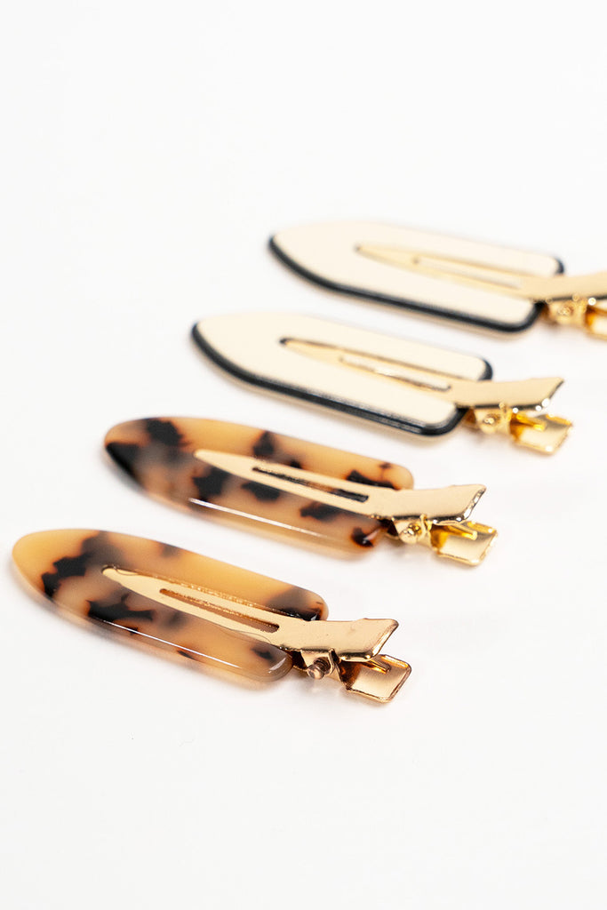 My Accessories London Resin Styling Clips in Brown Tortoiseshell and Cream | Get ready | Hairstyle | Hair Clip | Hair Clips | Hair | Tortoiseshell | Multipack | 