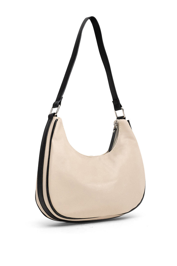 My Accessories London Curved Shoulder Bag in Beige and Black | Women's Accessories