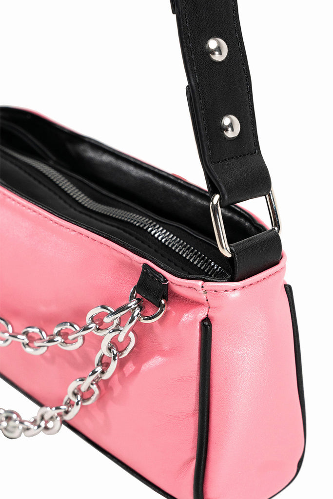 Long Slim Grunge Shoulder Bag In Pink and Black | Barbie | Barbiecore | Party | Cocktail Bag | Party Season | Occasion | Women's Accessories | Autumn | Winter