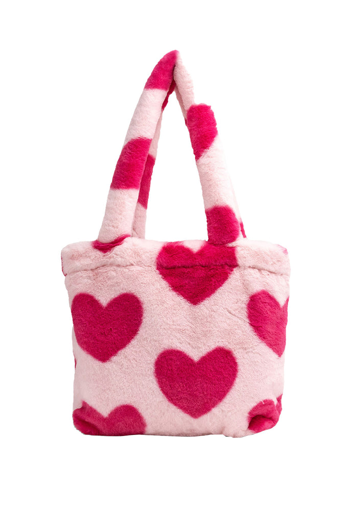 Fluffy Bag | Faux Fur | Handbag | Shopper | Heart Print | Vegan | Women's Accessories | Autumn | Winter | Barbiecore | Bright