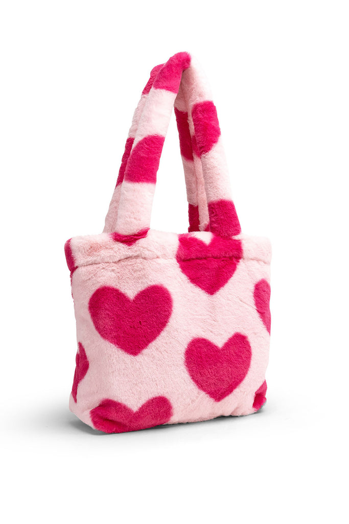 Fluffy Bag | Faux Fur | Handbag | Shopper | Heart Print | Vegan | Women's Accessories | Autumn | Winter | Barbiecore | Bright