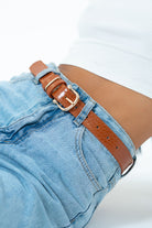 My Accessories London Minimal Croc Belt in Tan | Vegan | Animal Print | Brown | Women's | Women | Accessories | Accessory 