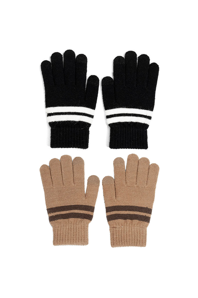 My Accessories London Knitted Stripe Gloves in Brown and Black | Basics | Women's Accessories | Multipack | Autumn | Winter | knitted