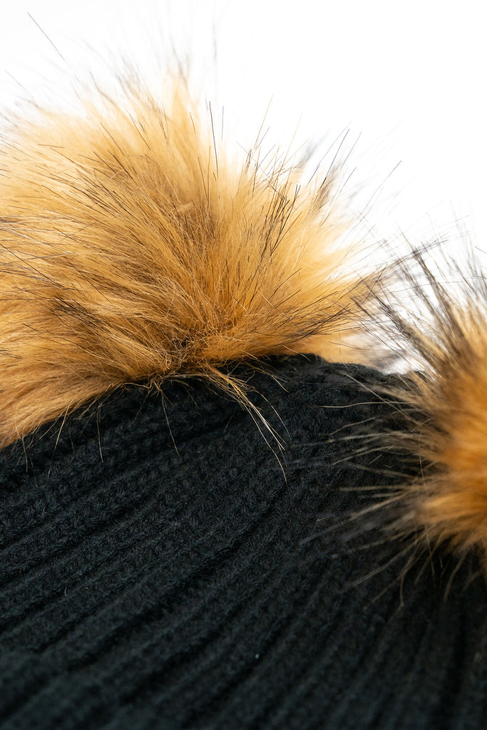 My Accessories London Knitted Double Fur Pom Beanie in Black | Hat | Pom Pom | Women's Accessories | Autumn | Winter | Basics | Ski
