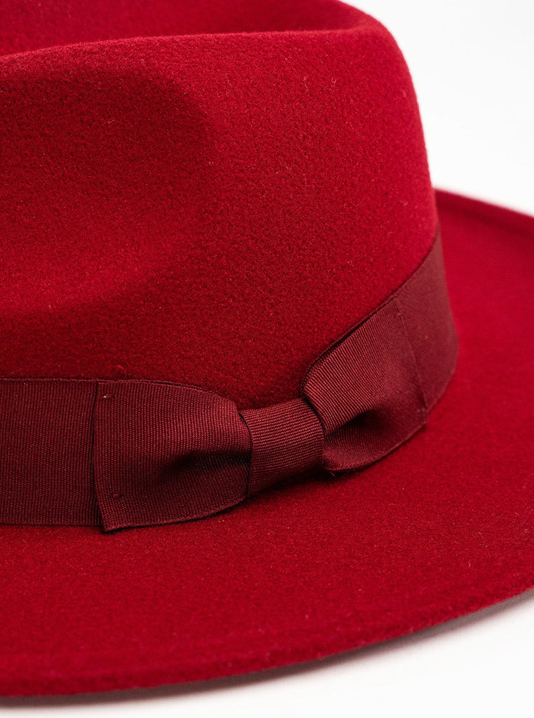 My Accessories London Fedora with Bow Trim in Red | Hat | Women's Accessories | Ladies Winter Hat | Autumn Burgundy Hat | Wine Red hat | Autumn Accessories | Walks | Indie | Elevated indie | Grunge | Fall | Autumnal | 