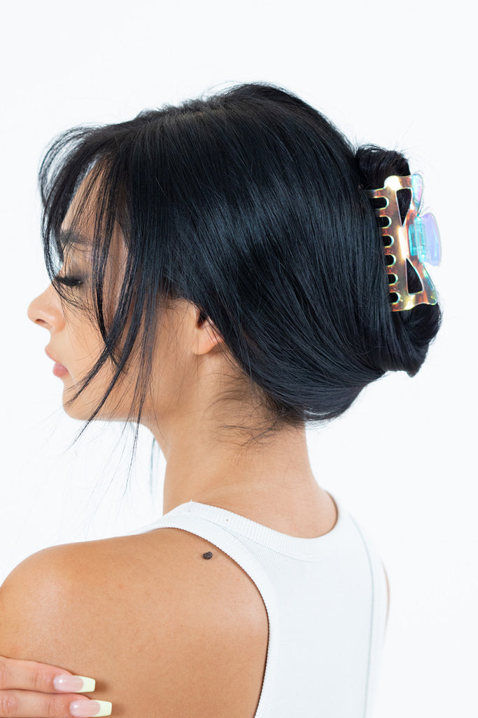 Iridescent Hair Claw in Multicolour | holographic | claw clip | hair clip | hairstyle | party | casual | work | shiny | women's accessories | large clip | pearlised | glazed | occasion | get ready | present | Christmas | My Accessories London