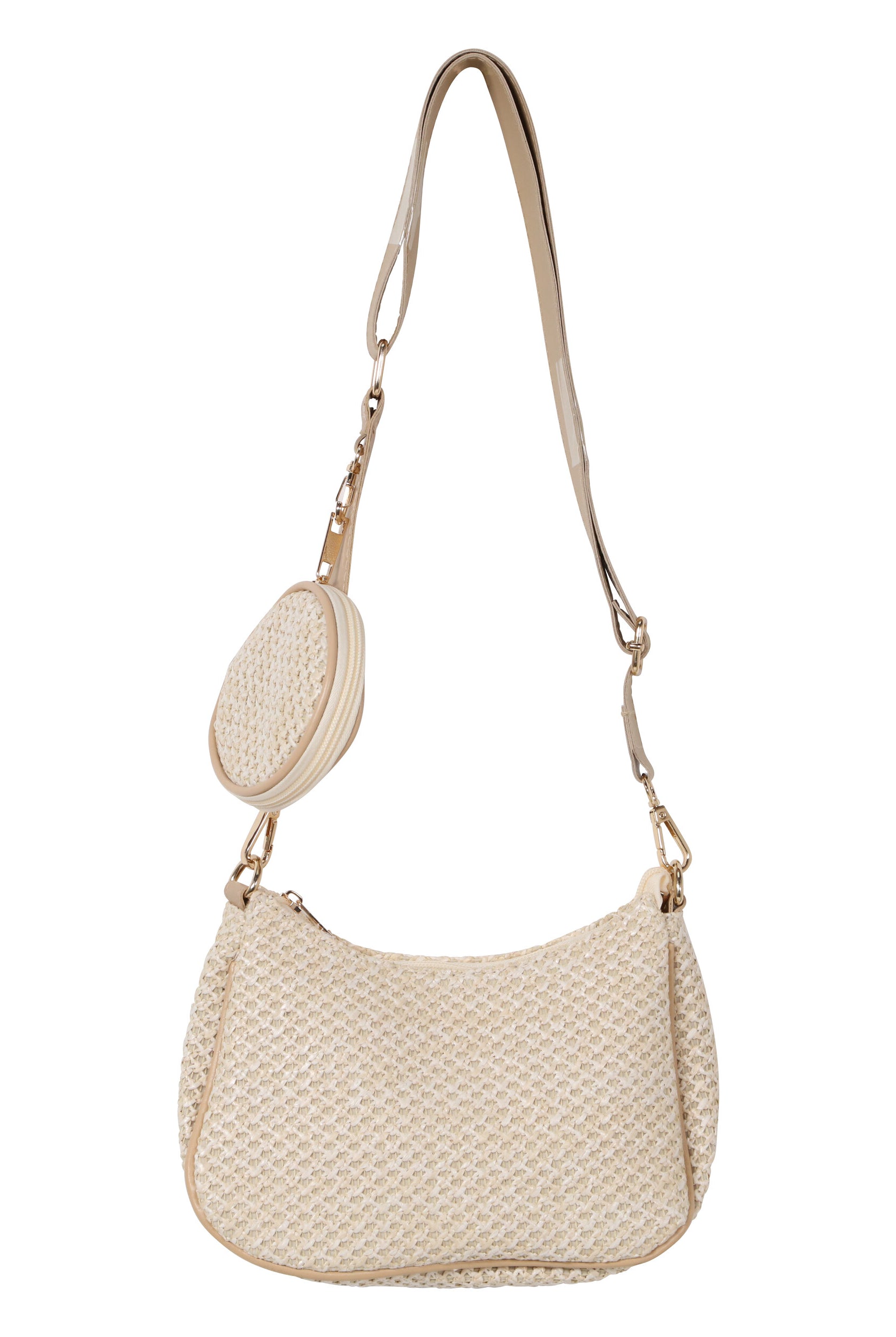 Woven Crossbody Bag with Coin Purse | crossbody bag | handbag | shoulder bag | summer bag | city break | travel bag | essentials | basics | woven bag | prada dupe | beach bag | minimal | quiet luxury | Cream | beige |