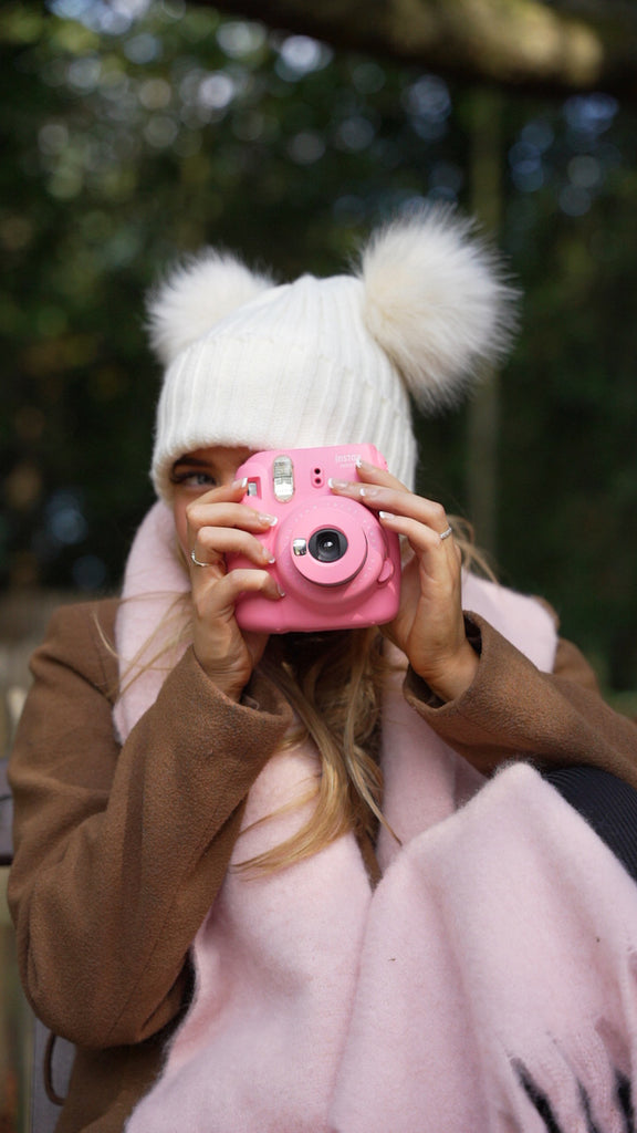 My Accessories London Knitted Double Fur Pom Beanie in White | Hat | Pom Pom | Women's Accessories | Autumn | Winter | Basics