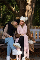 Woman's Knitted Double Fur Pom Beanie in Black
