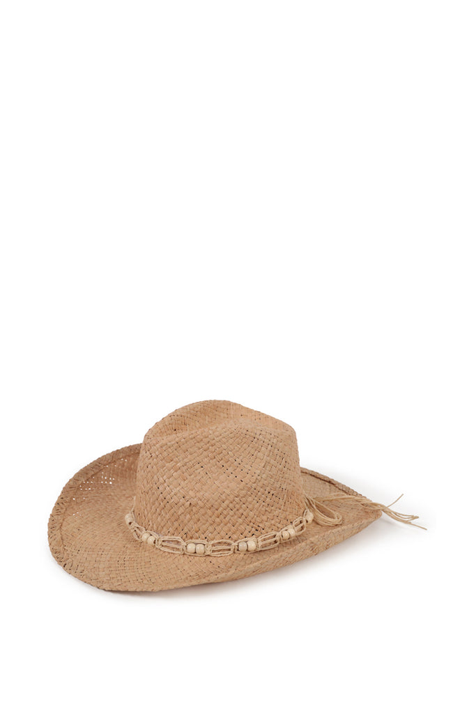 Straw Cowboy hat with Bead Crochet Trim in Beige | Summer Hat | Beach | Holiday | Festival | Sun Hat | Women's Accessories | Women | Beaded | Crochet |  Beach Hat 