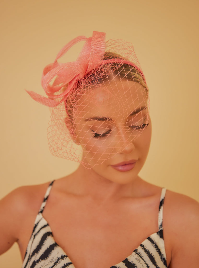 My Accessories London Swirl Fascinator with Mesh in Pink | Headband | Pink | Occasion | Races Hair | Wedding | Bridesmaid | Glam | Wedding Guest | Ladies fascinator | Women's Accessories |