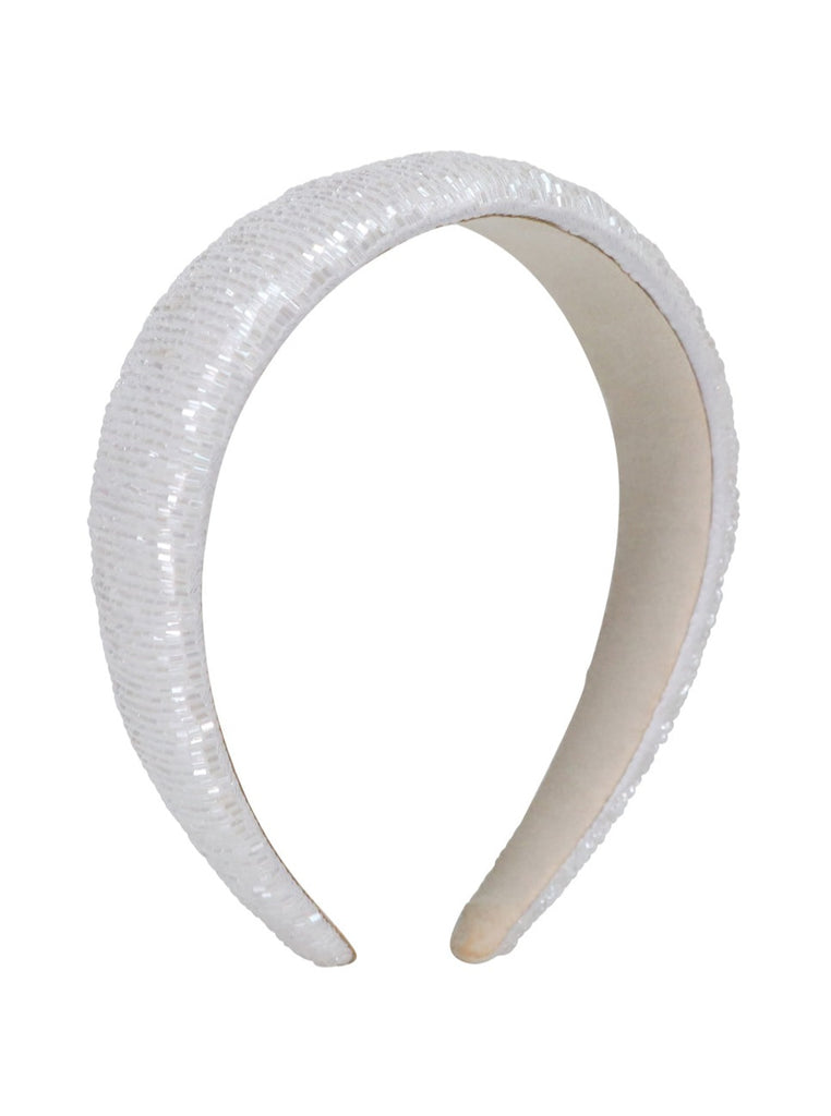 Straight Beaded Headband in White | Embellished | Hair Accessory | Wedding | Wedding Guest | Festival | Occasion | Party | Glam | Hair Accessory | Women's Accessories | Women | Lolita | Coquette | Cottage | Tomato Girl | Twee | Preppy | Old Money | Soft e girl 