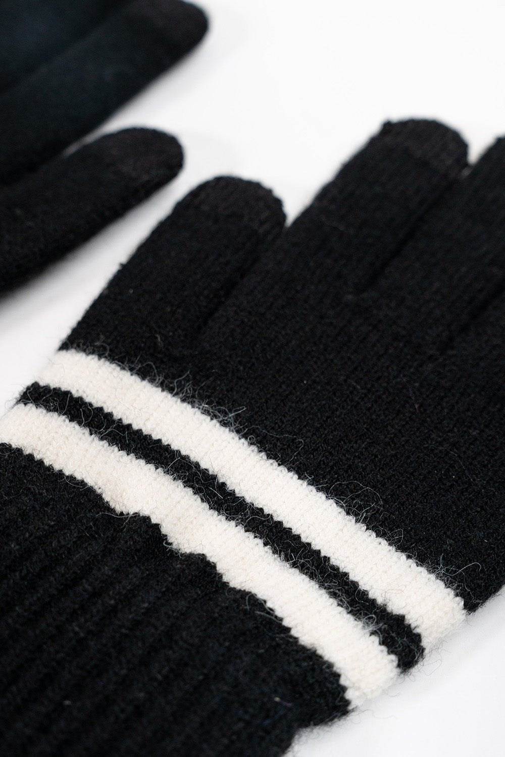Knitted Stripe Gloves in Black - Gloves - My Accessories London