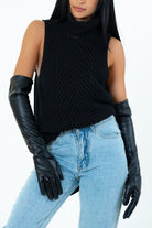 Long Leather Look Gloves in Black - Gloves - My Accessories London
